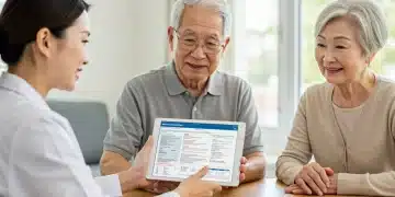 Senior couple discussing 2025 Medicare changes with an advisor, highlighting new enrollment periods and savings.