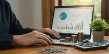 Person analyzing financial data on a laptop, planning 401(k) contributions for 2025 retirement goals.