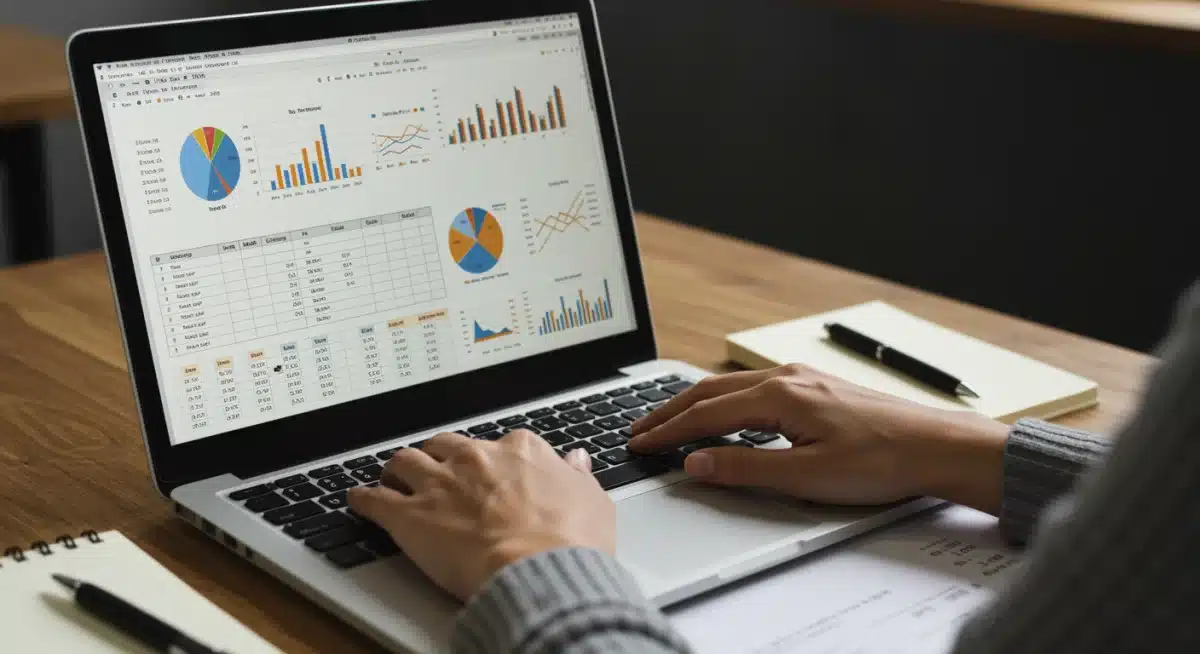 Individual analyzing financial data and tax implications on laptop