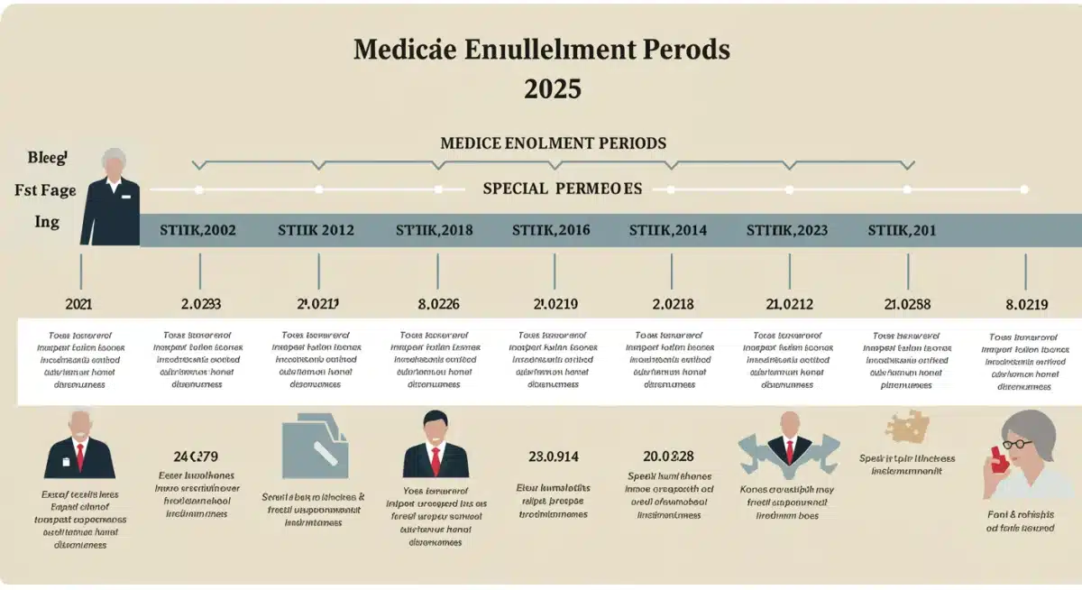 Infographic showing 2025 Medicare enrollment period timeline and key dates.