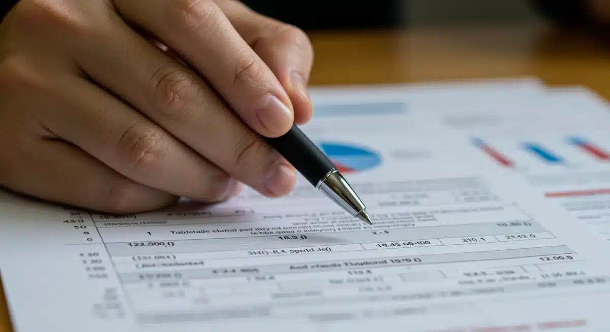 Hand reviewing 401(k) investment allocation statement, making strategic financial decisions.