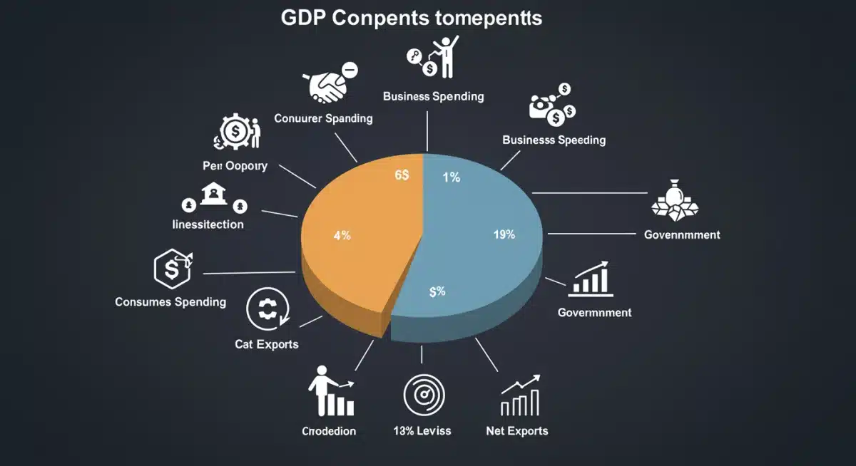 Components of GDP: consumer spending, business investment, government spending, net exports