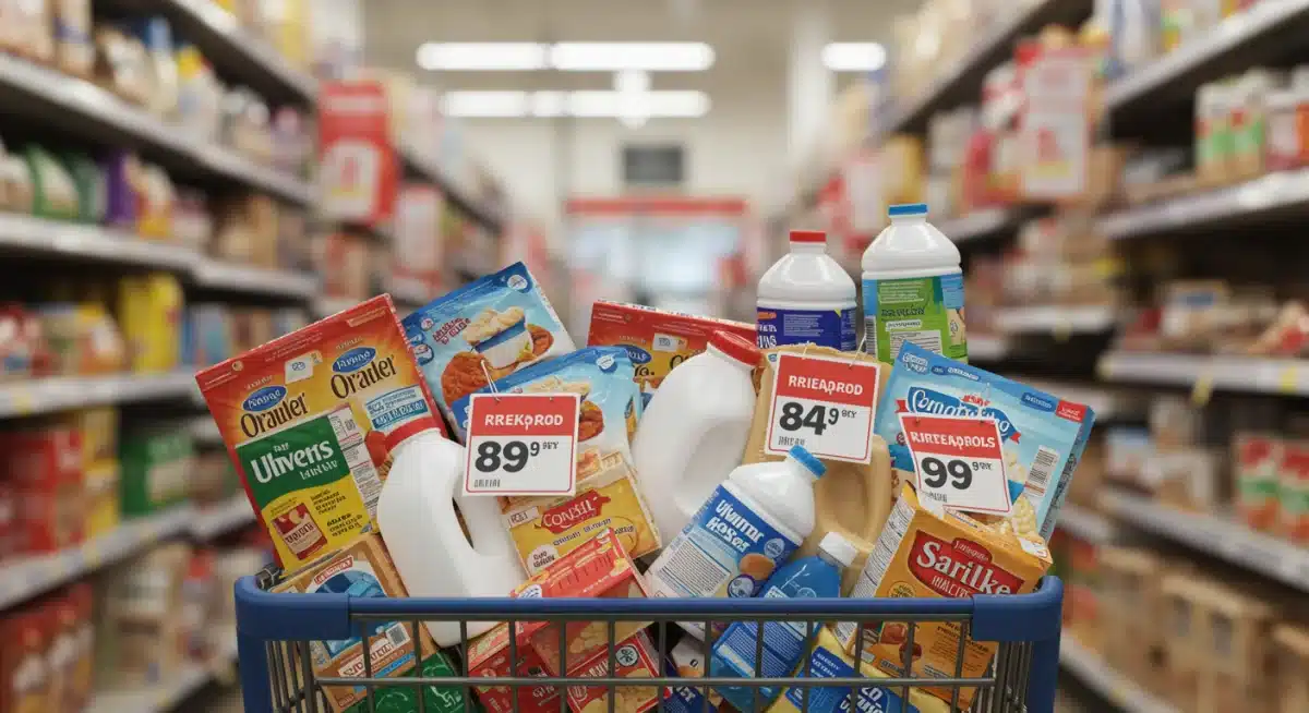 Grocery cart with inflated prices due to supply chain issues
