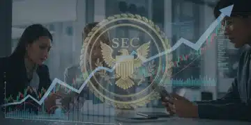 Illustration of SEC regulations impacting individual investors' stock portfolios, showing digital charts and diverse investors.