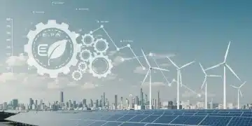 EPA logo with carbon reduction charts and green energy cityscape