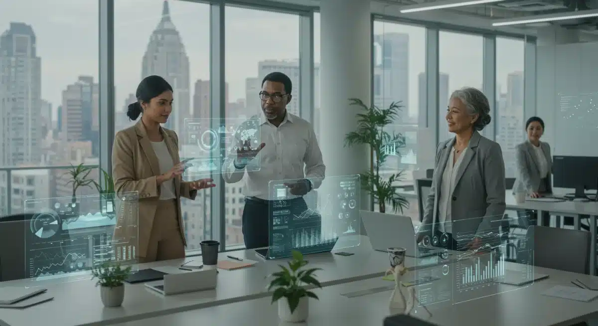 Professionals collaborating in a modern office, symbolizing the future of work and labor market evolution.