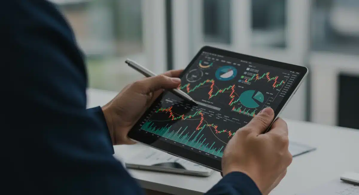 Investor analyzing financial data for strategic portfolio adjustments during interest rate changes.