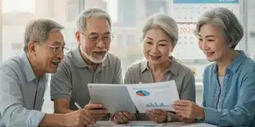 Retirement Planning 2026: Navigating 2% Inflation in the US Group of retirees confidently reviewing financial plans for 2026 with inflation considerations