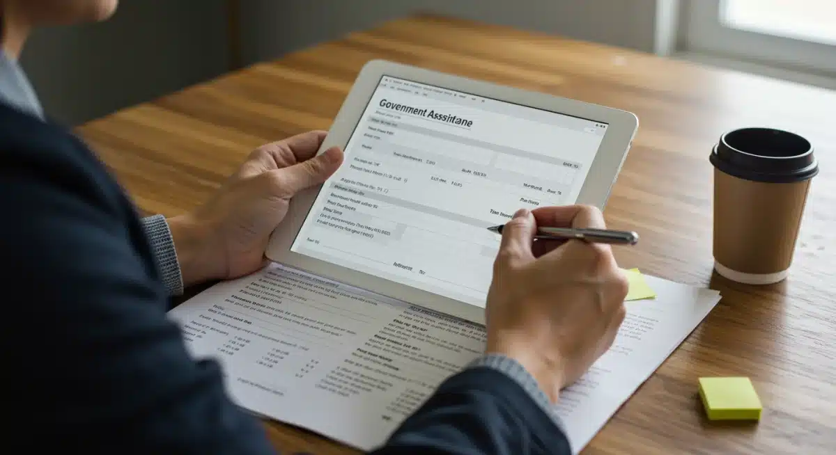 Person meticulously filling out SNAP application form