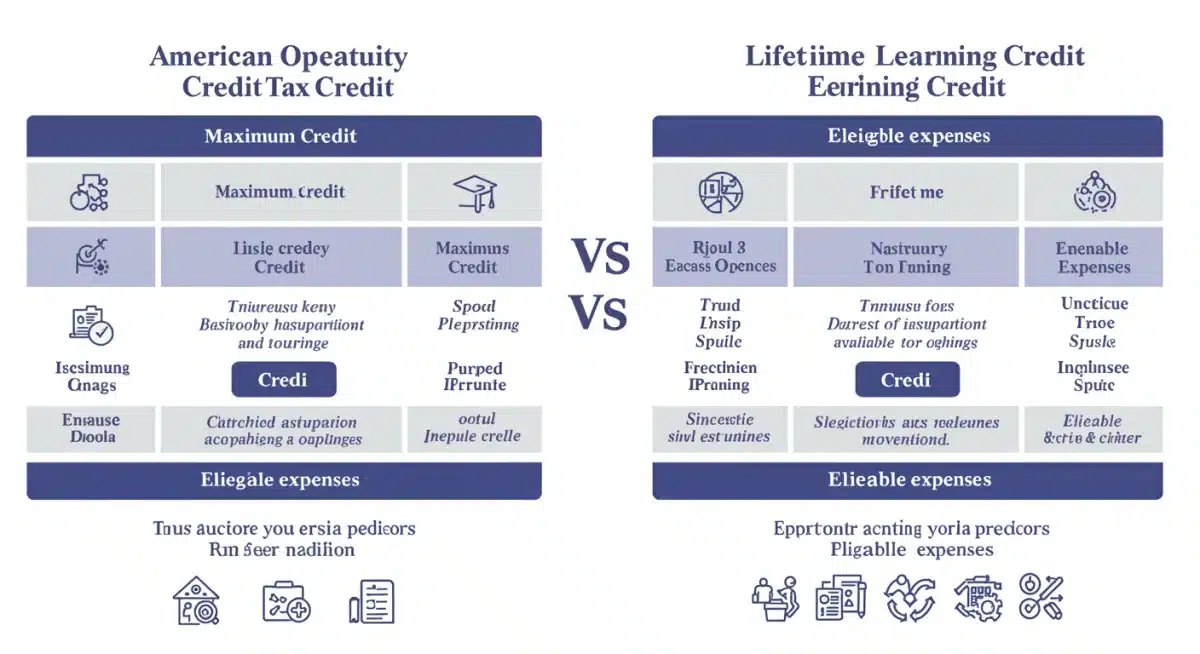 Comparison chart detailing features of American Opportunity Tax Credit and Lifetime Learning Credit.