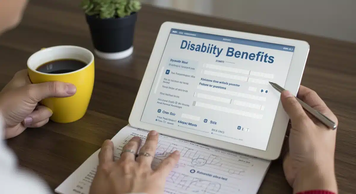 Person completing a digital disability benefits application form on a tablet, symbolizing streamlined processes