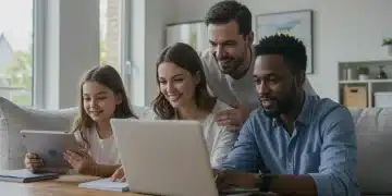 Family using internet at home, symbolizing Affordable Connectivity Program benefits.