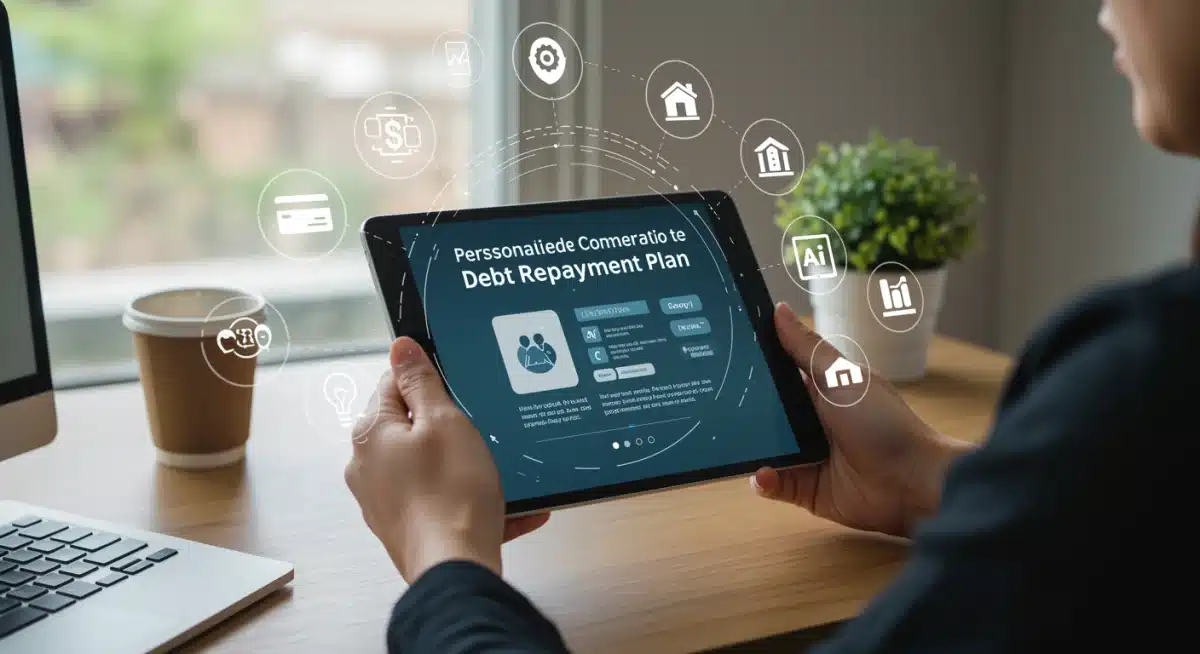 Individual reviewing a personalized debt repayment plan on a tablet.