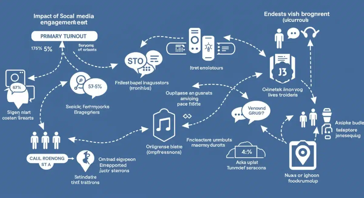 Infographic showing social media impact on 2026 primary voter turnout and candidate engagement.