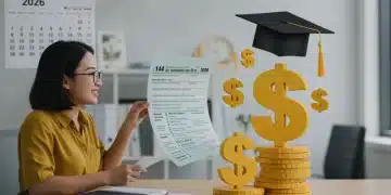 Student happily completing tax forms, symbolizing maximized education tax credits for 2026.