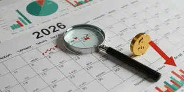 Illustration of 2026 calendar and financial charts, symbolizing capital gains tax savings.