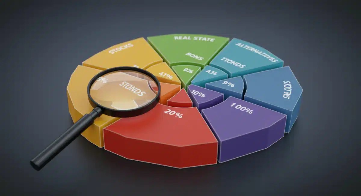 Diversified investment portfolio graphic showing allocation to stocks, bonds, and other assets.