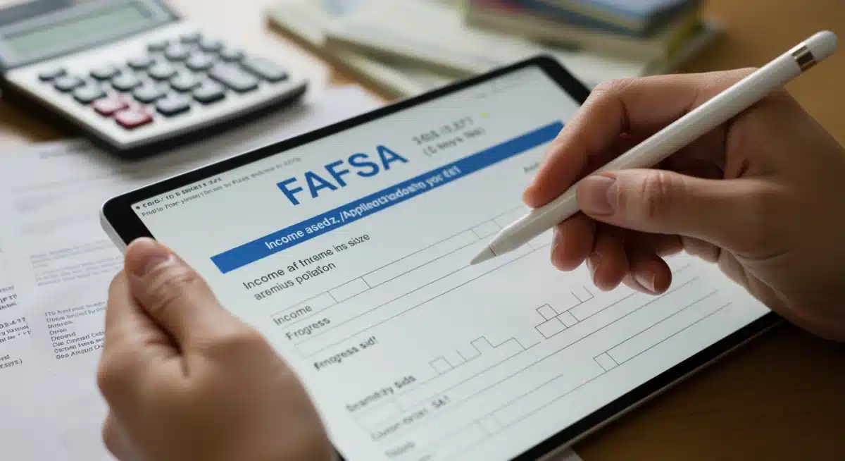 Person completing the 2026 FAFSA application on a tablet with financial documents