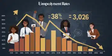 Infographic showing US unemployment rate decline to 3.8% in 2026, symbolizing economic growth.