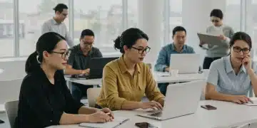 Diverse adults learning in a modern setting