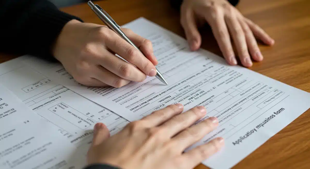 Hands filling out LIHEAP application form