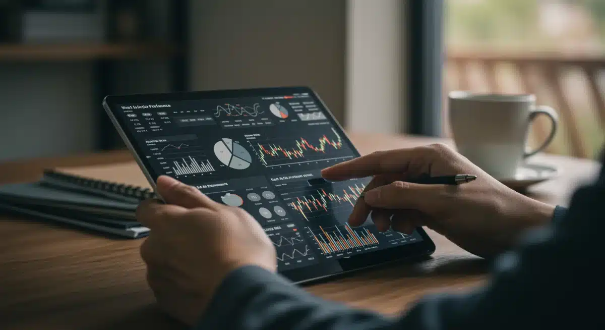 Investor analyzing financial data and portfolio performance on a tablet