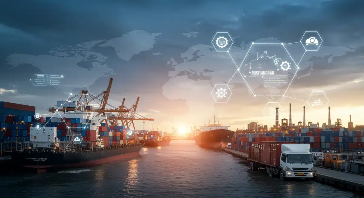 Illustration of resilient global supply chains and efficient logistics.