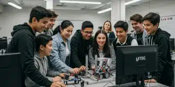 Students engaged in a robotics project, symbolizing future STEM education