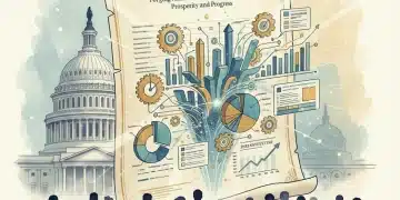 Illustration of the 2026 Federal Budget document with charts, graphs, US Capitol, and citizens.