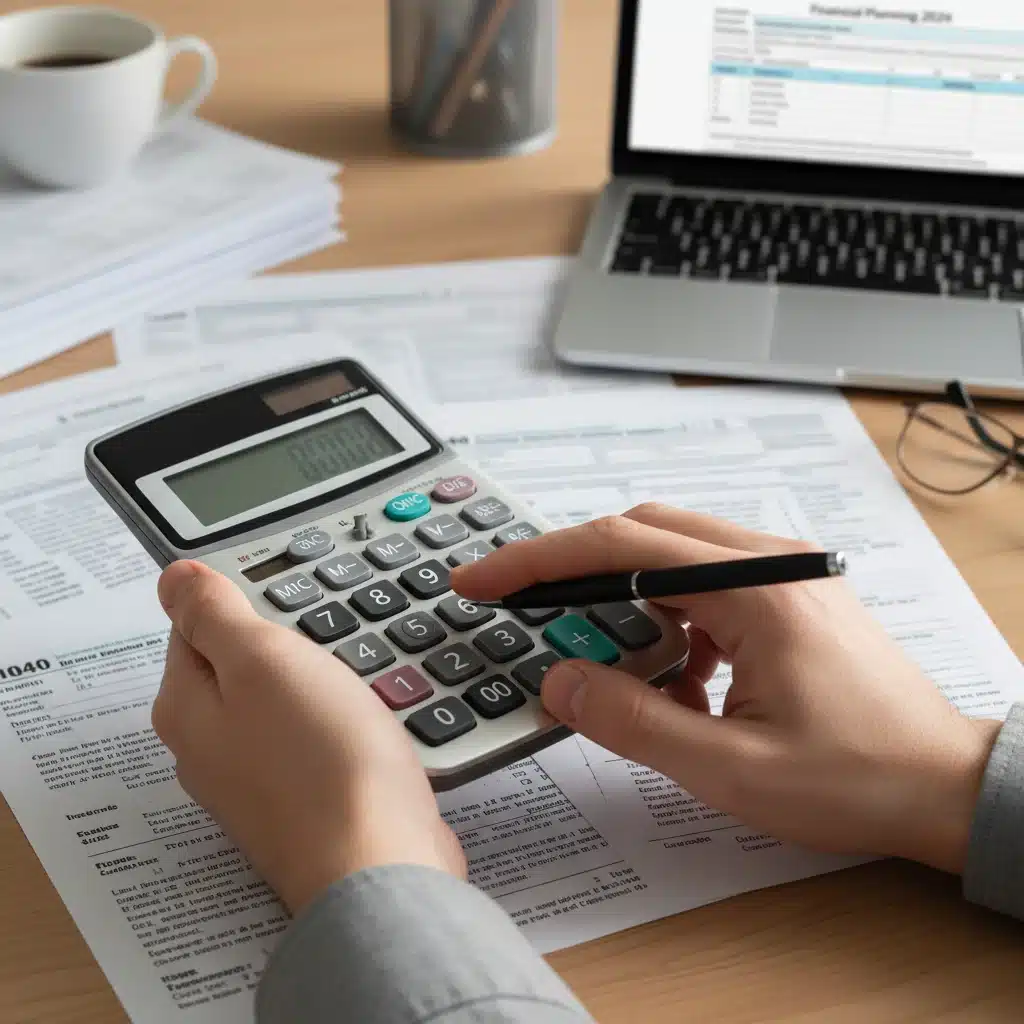 Hands calculating Child Tax Credit 2026 benefits on a calculator with tax forms