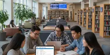 College students reviewing financial aid forms and discussing future plans