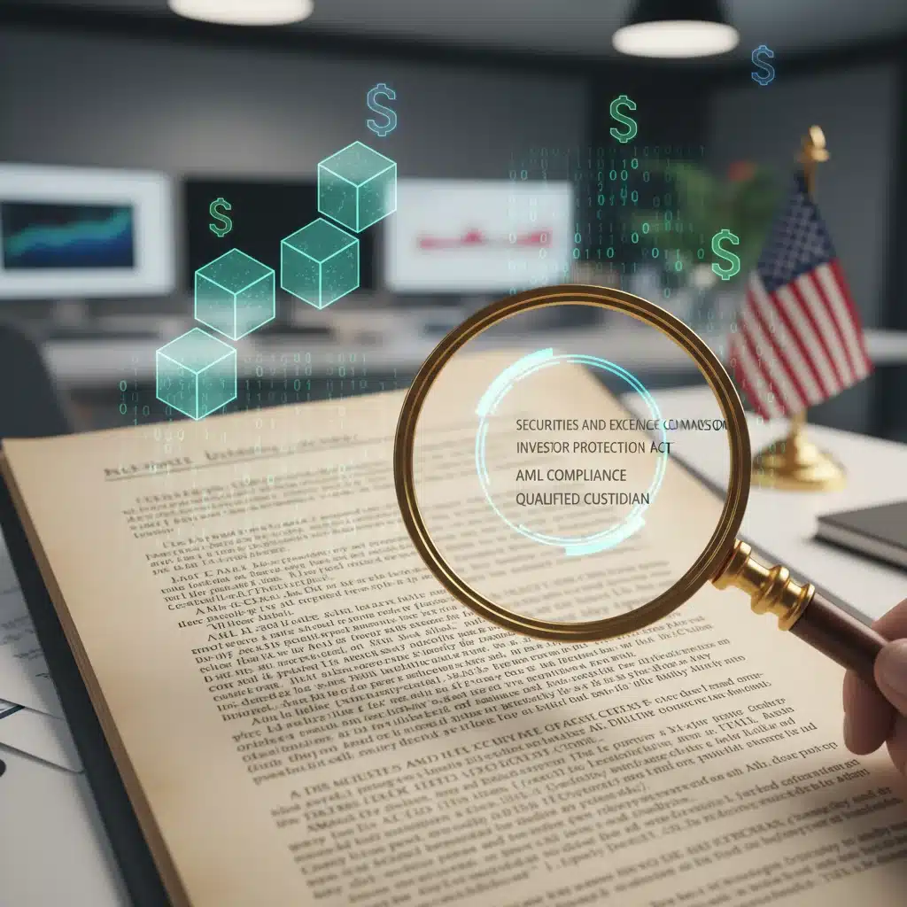 Regulatory document with blockchain elements, symbolizing the evolving legal landscape for digital assets and US investor protection.