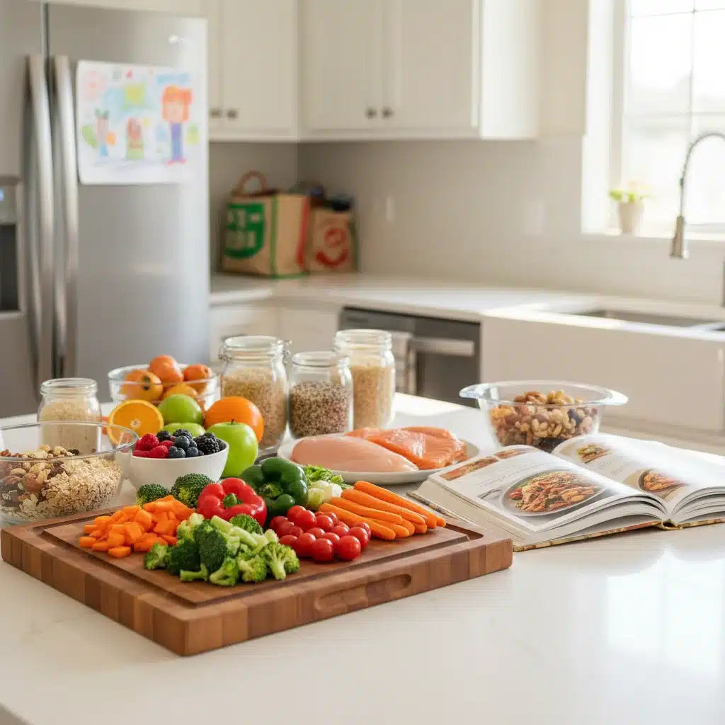 Healthy meal ingredients on a kitchen counter, symbolizing nutritious eating with SNAP.