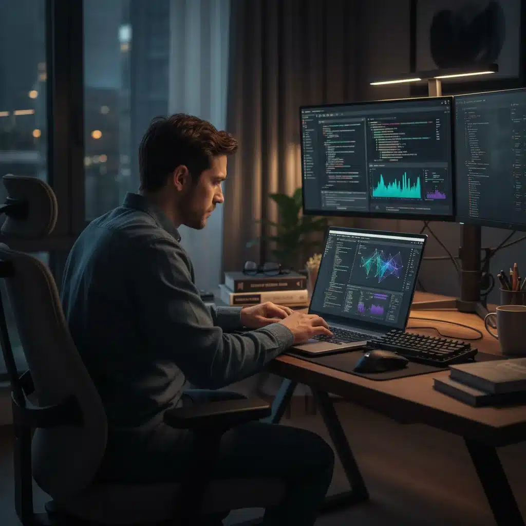 Person studying coding on a laptop, symbolizing online tech certifications.