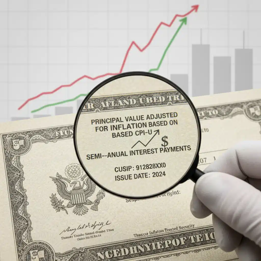 Treasury Inflation-Protected Security (TIPS) certificate with magnified details.