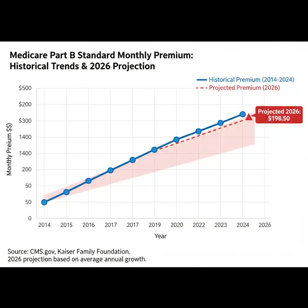 Historical and projected Medicare Part B premium increases graph