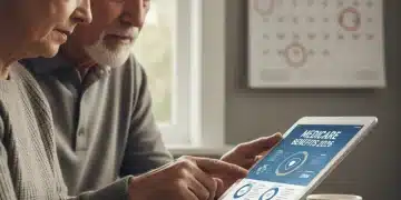 Senior couple reviewing Medicare Part B premium changes for 2026 on a tablet