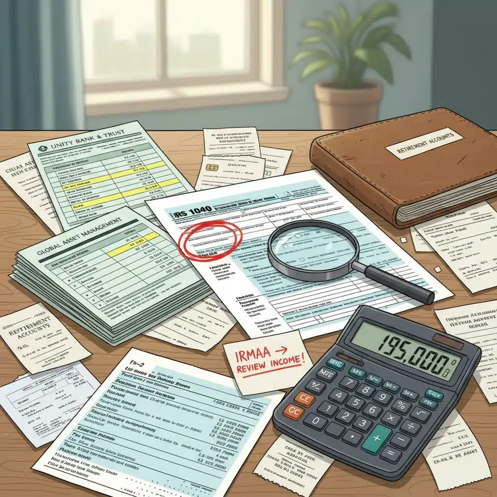 Financial documents and calculator for IRMAA income review