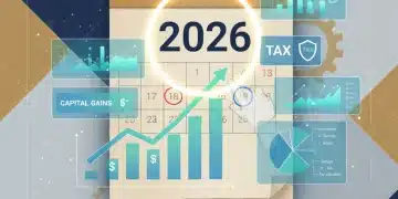 Financial calendar 2026 with charts, symbolizing future capital gains tax planning.