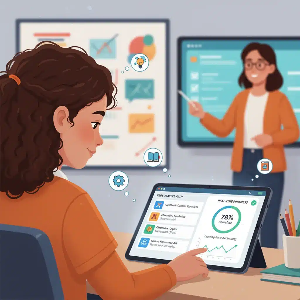 Student engaging with an AI adaptive learning platform.