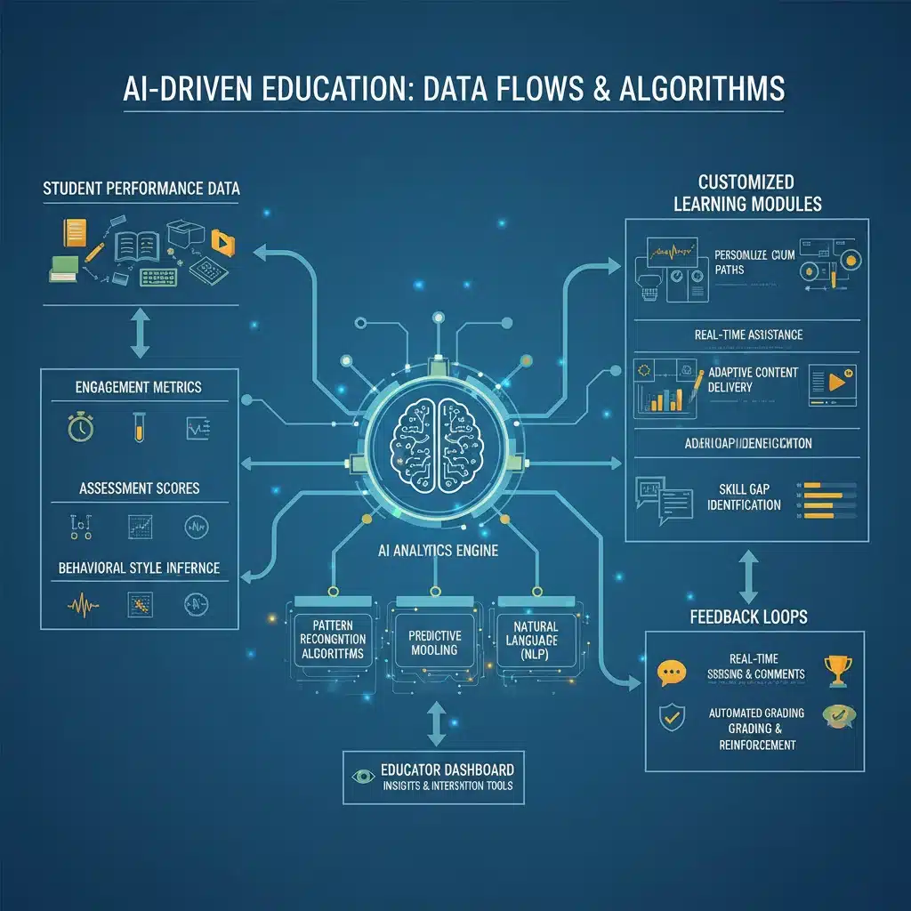 Infographic detailing AI algorithms for personalized learning.