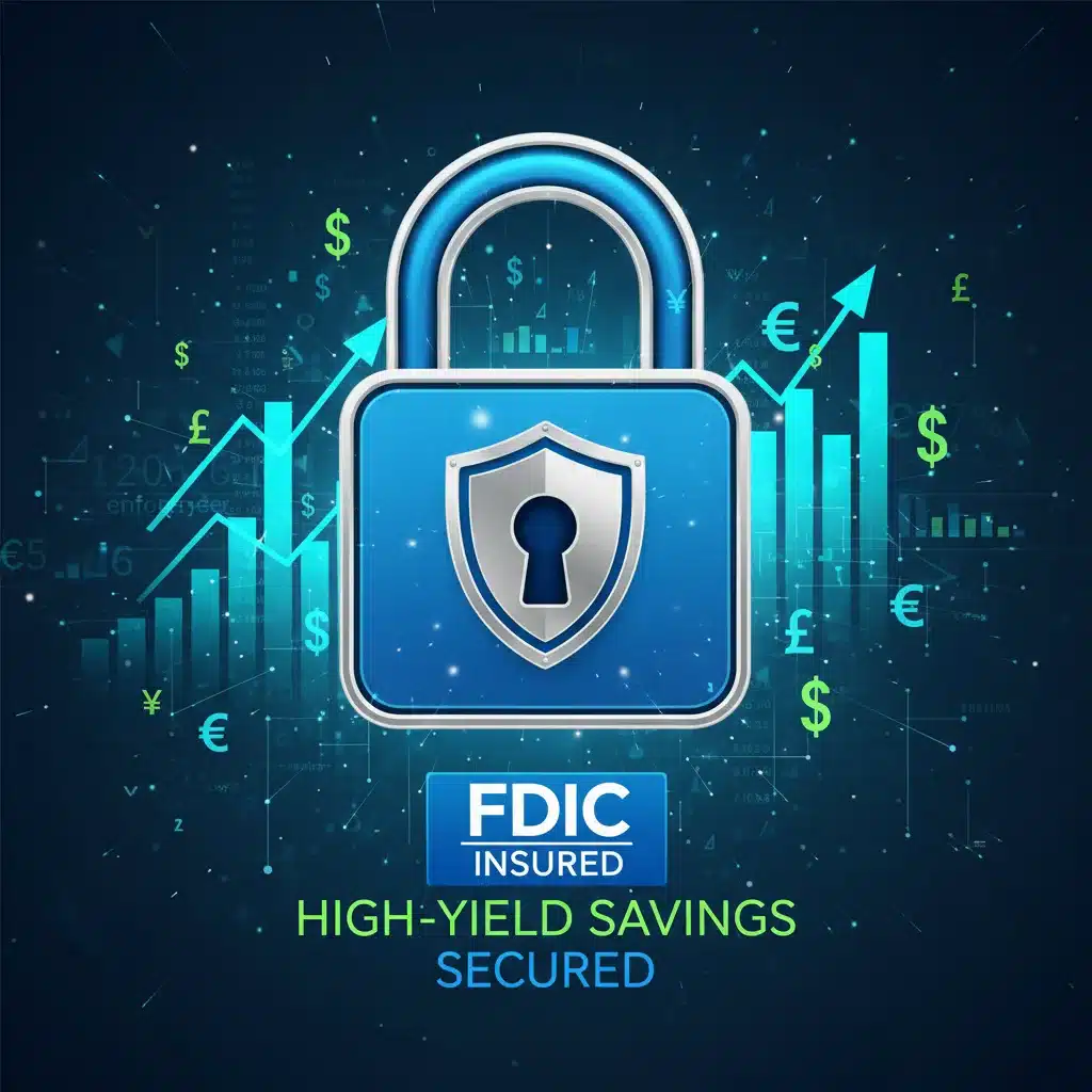 Digital padlock symbolizing FDIC insurance and security for online high-yield savings accounts.