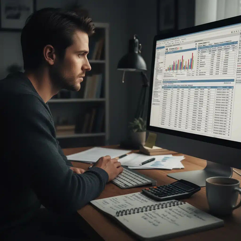 Individual meticulously analyzing financial data for tax planning.
