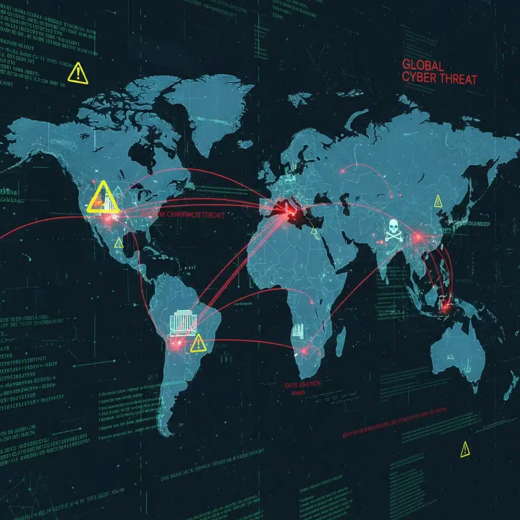 Global cyber attack map showing widespread digital threats and their impact.