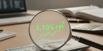 Magnifying glass focusing on high-yield savings account interest rates, symbolizing financial growth and smart money management.