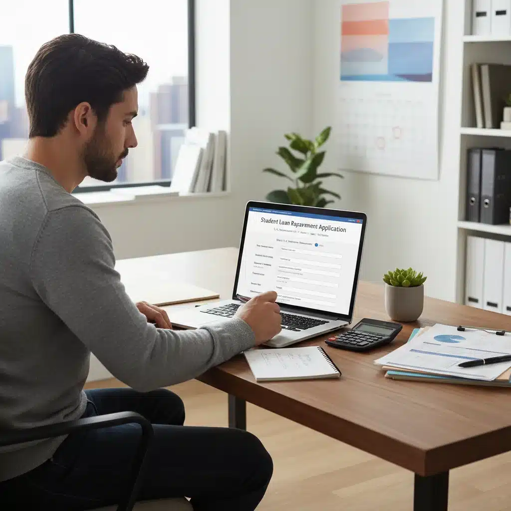 Person applying for student loan repayment program online