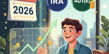 Person smiling at a financial growth chart, symbolizing successful retirement savings and investment planning for 2026.